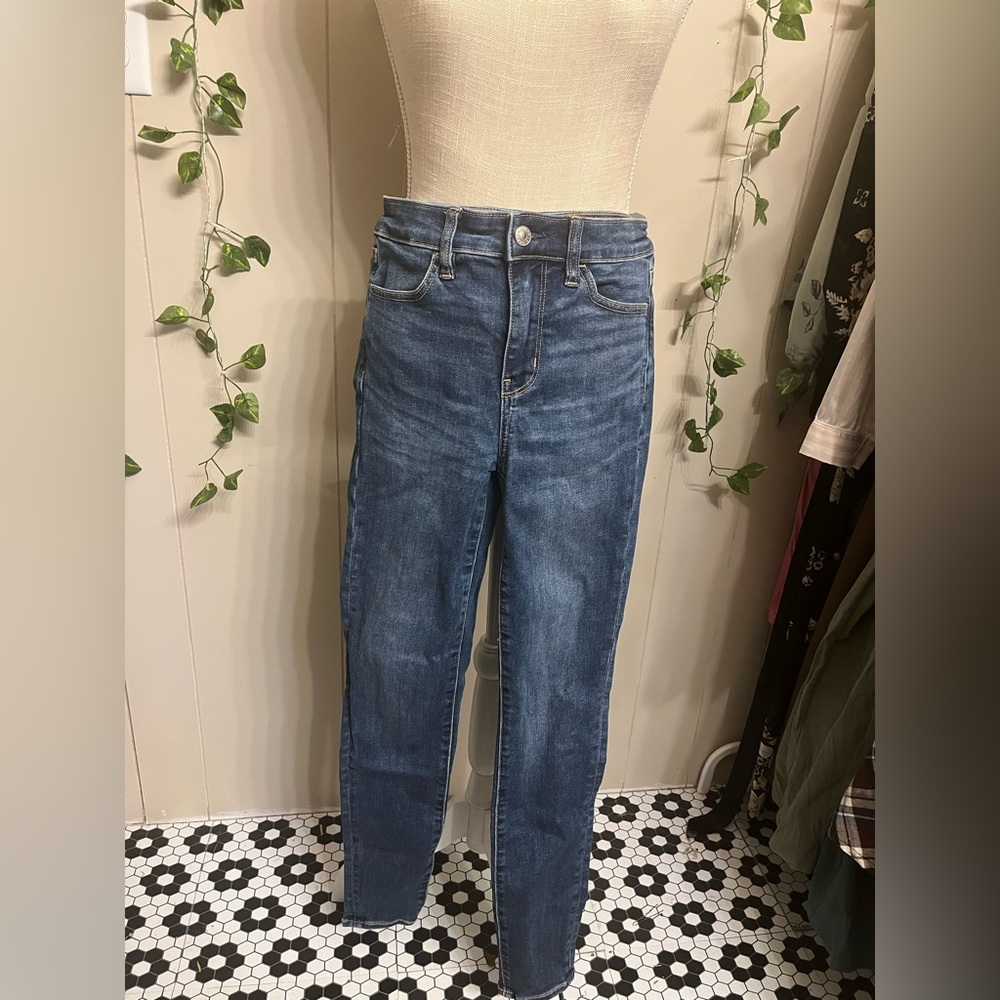 American Eagle high rise medium wash skinny jeans